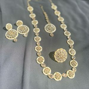 Champagne Gold Polki Mala Jewelry Set